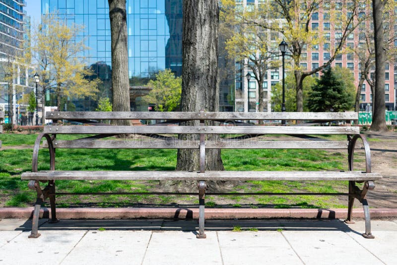 Empty Bench at a Park during Spring in Long Island City Queens New York