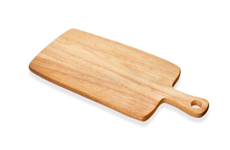 Empty wood chopping board, Wooden serving tray with handle, isolated on white background with clipping path