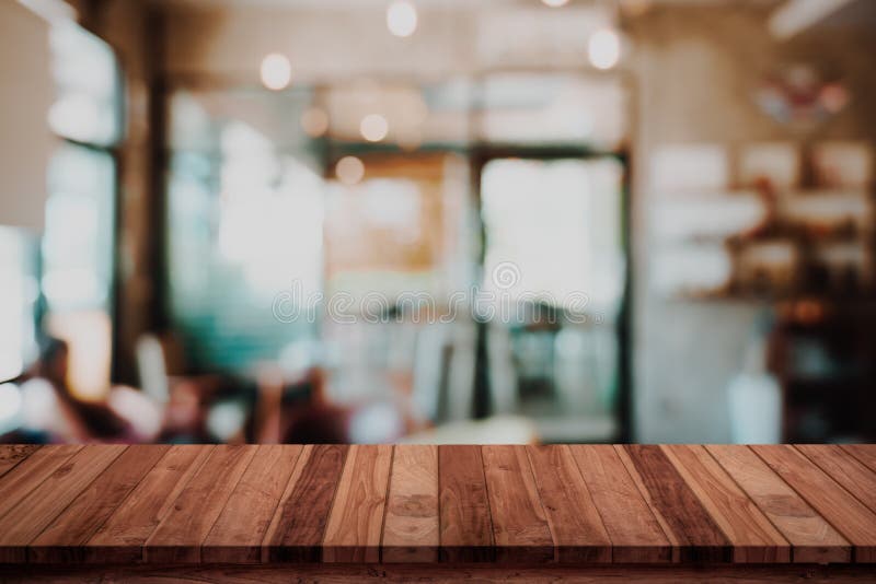 Empty Wood Table with Blur Cafe or Coffee Shop Background Stock Image -  Image of display, city: 152533401