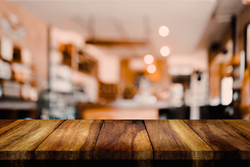 Empty Wood Table with Blur Interior Coffee Shop or Cafe for Background  Stock Image - Image of light, blurred: 138877213