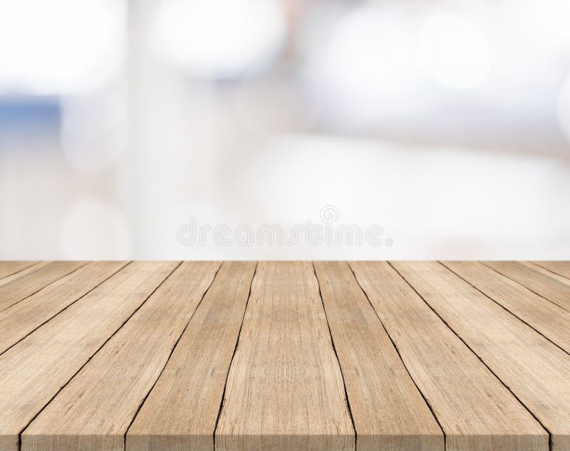 Empty Wood Table Top On White Blurred Background Stock 