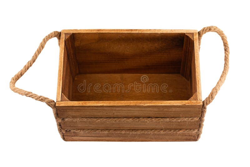 Empty Wooden Box with Rope Handles on White Stock Image - Image of
