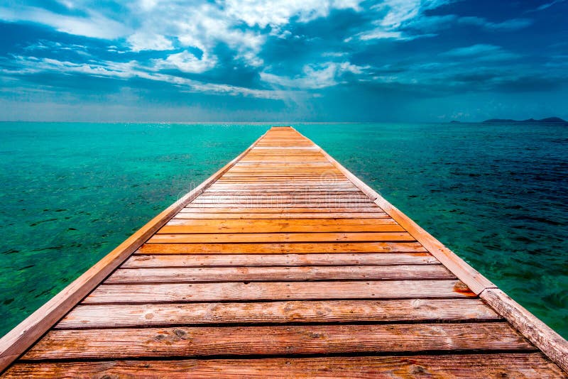 Empty Wooden Dock Over Tropical Blue Water Stock Image Image 65799281