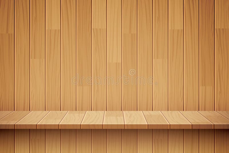 Empty wooden shelf background stock illustration