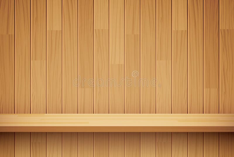Empty wooden shelf background stock illustration