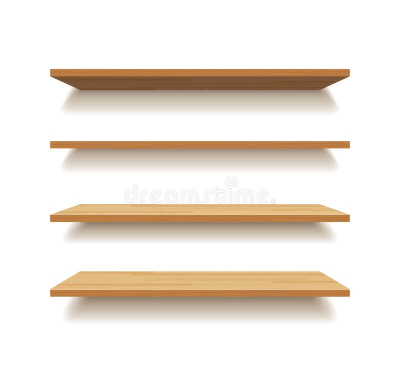 Empty wooden shelf isolated background stock illustration
