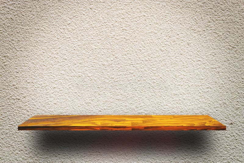 Empty Wooden Shelf on Rough Gray Wall Stock Photo Image of shelving