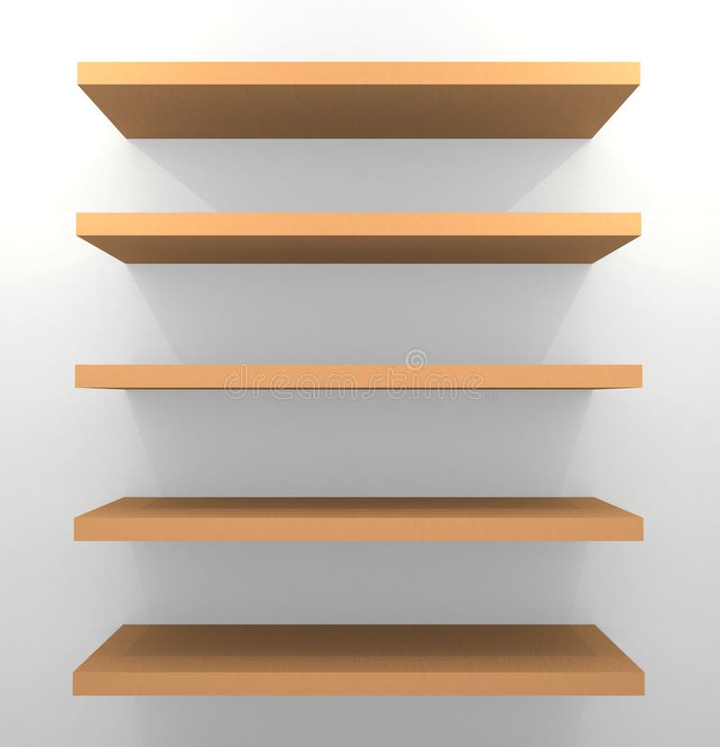 Empty wooden shelves stock illustration