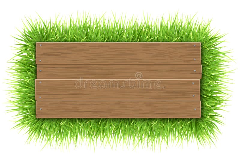 Empty wooden sign with grass royalty free illustration