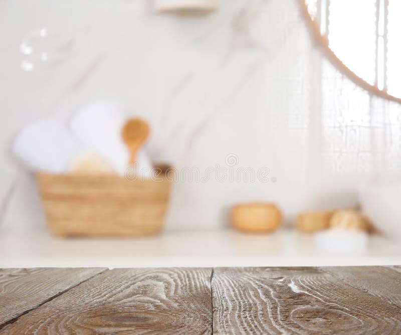 Empty Wooden Table in Bathroom Stock Image Image of countertop, empty