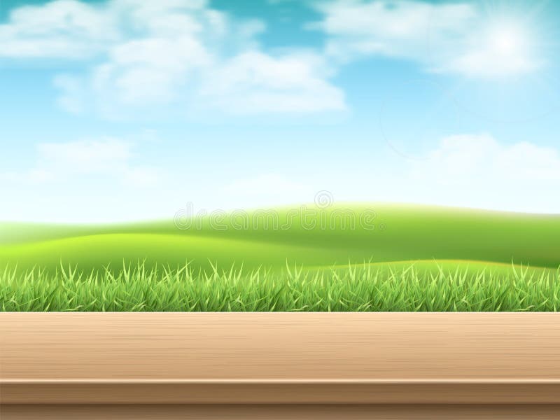 Empty wooden table on landscpe background. stock illustration
