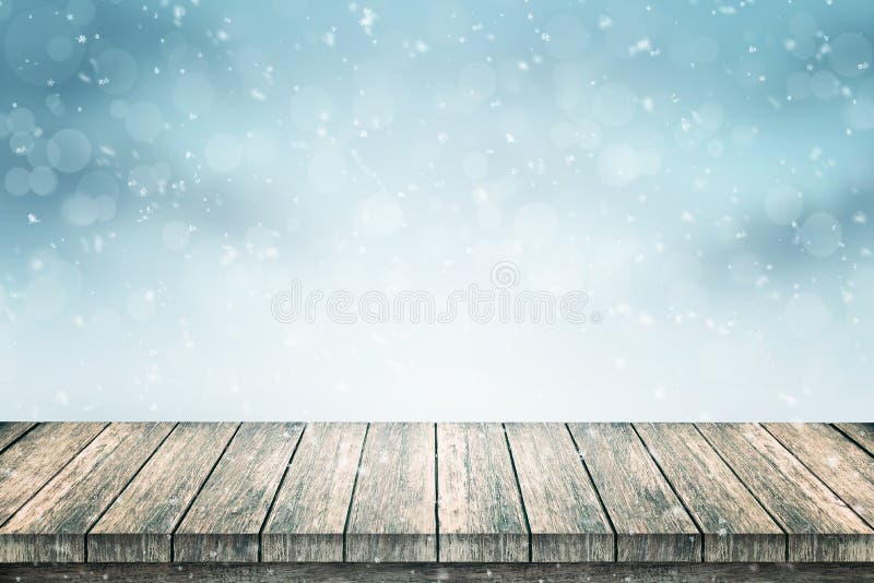 Empty wooden table and snow for product promotion royalty free illustration