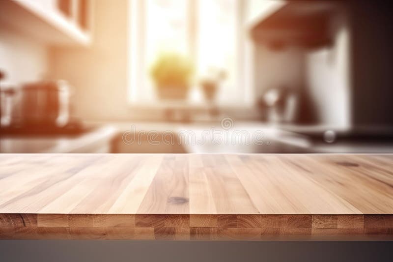 Empty Wooden Tabletop with Blurred Kitchen Background. Generative AI ...
