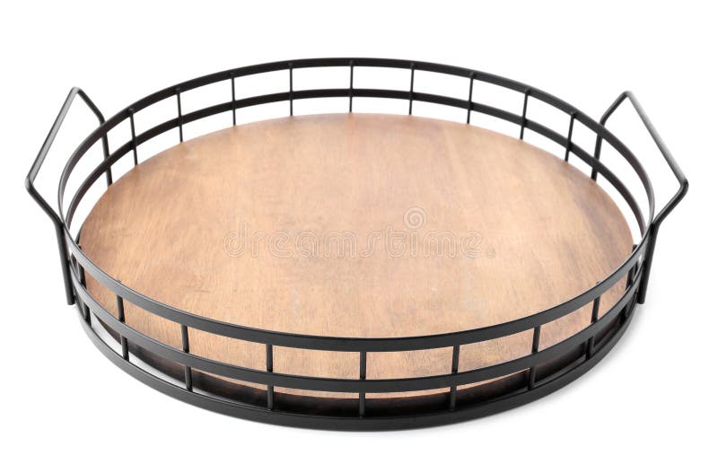 Empty Wooden Tray with Handles Isolated on White Stock Image Image of