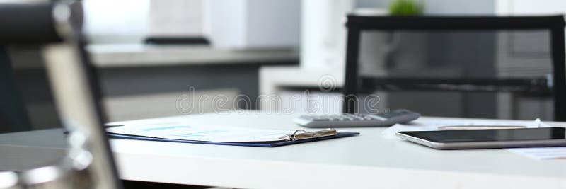 Empty Workplace In Office Closeup Or Head Hunter Profession Stock