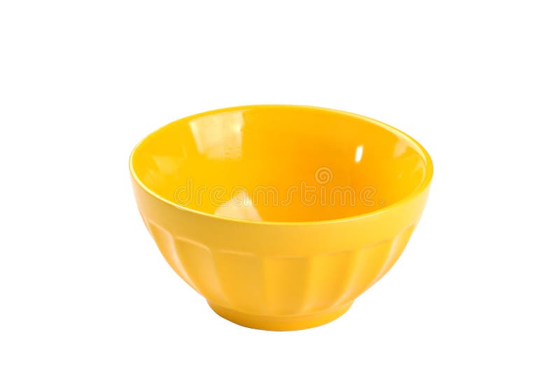 Empty yellow bowl, isolated on white background stock image