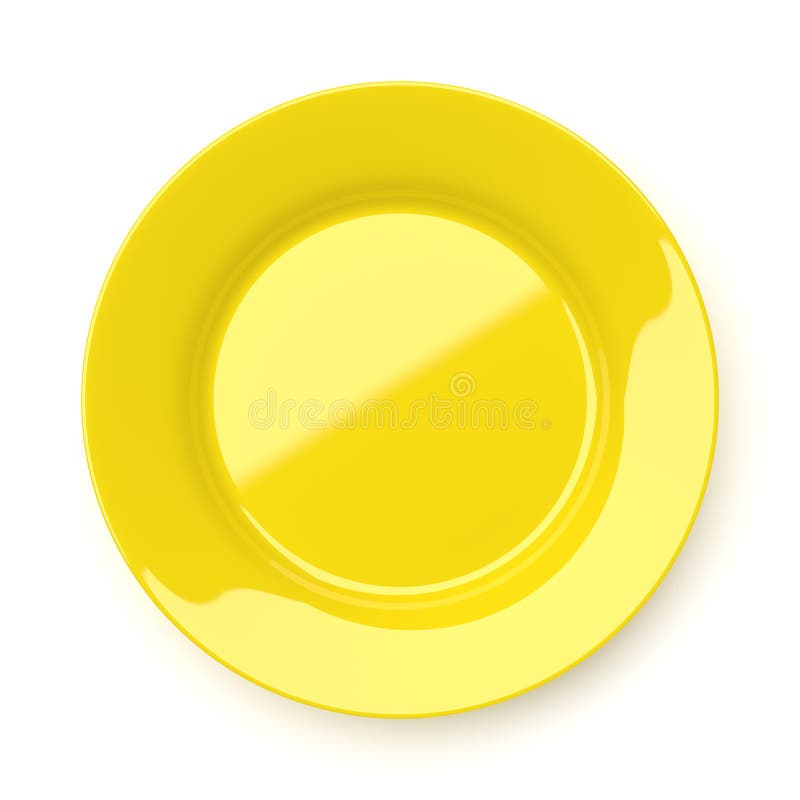 Empty yellow ceramic round plate isolated on white royalty free stock images