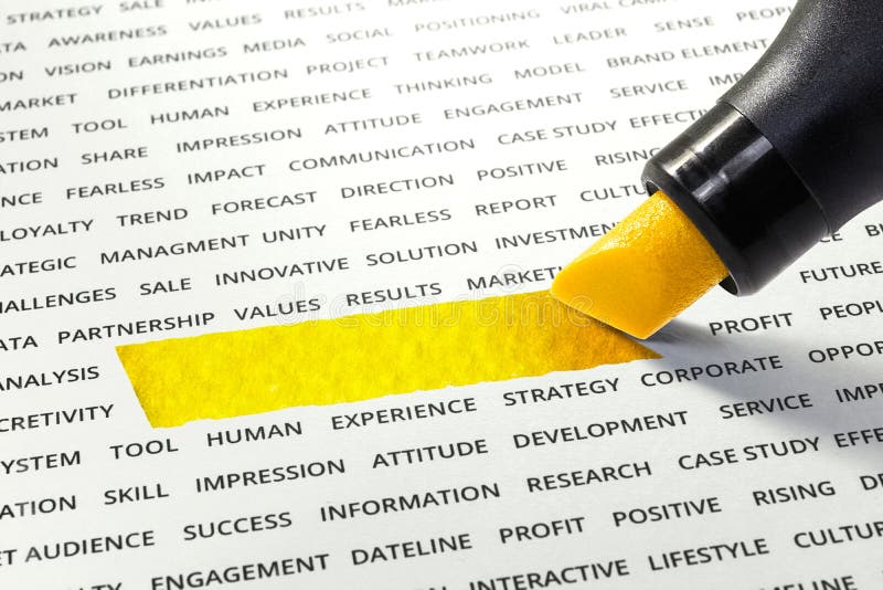 Empty of yellow line ink highlighter with marker on paper document stock photo Empty of yellow line ink highlighter with marker on paper document stock photo