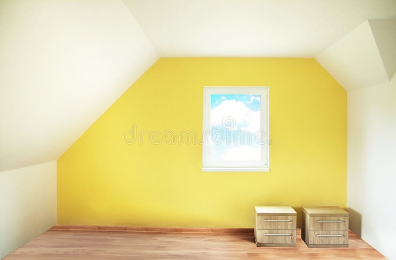 Empty yellow painted room stock photo