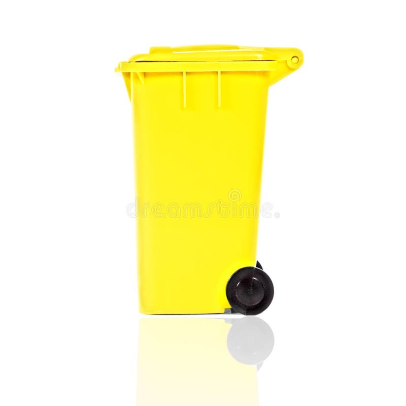 Empty yellow recycling bin royalty free stock images