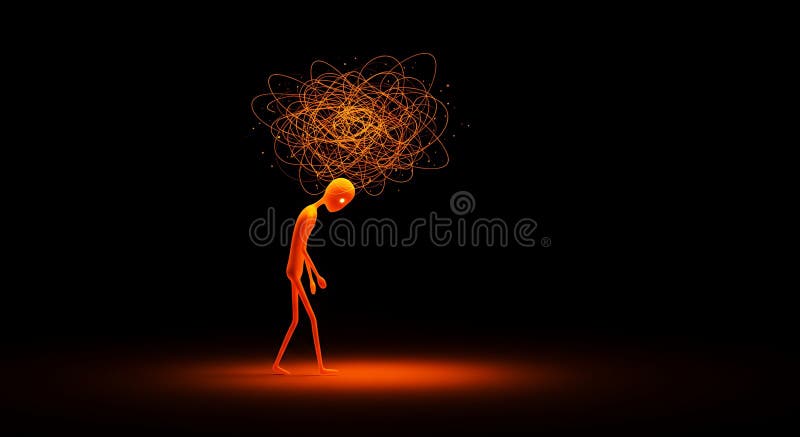 En abstrakt representation av en human figur med en glödande orange kontur vektor illustrationer