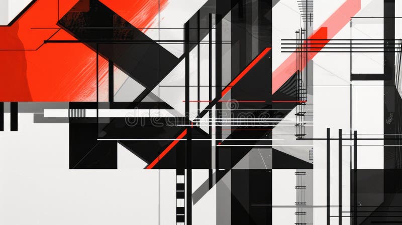 En affischdesign med röd geometrisk form med svart och vit färg. aig42. royaltyfri illustrationer