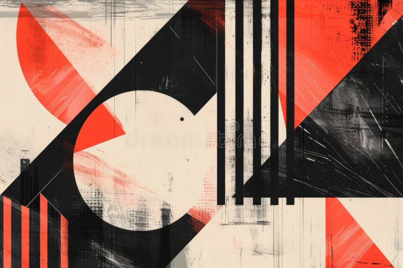 En affischdesign med röd geometrisk form med svart och vit färg. aig42. stock illustrationer
