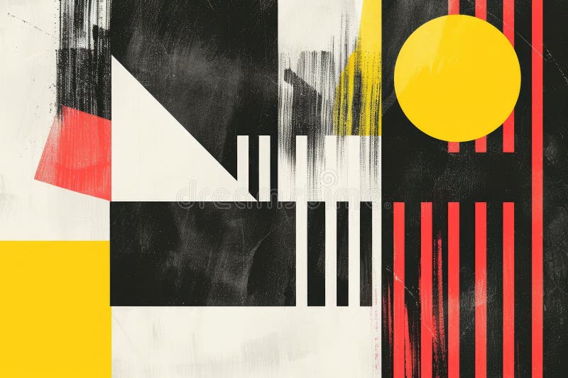 En affischdesign med röd geometrisk form med svart och vit färg. aig42. stock illustrationer