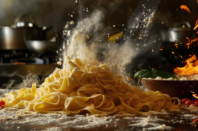 En avslutning av processen för framställning av pasta av hemmade produkter. en kock som förbereder italian pasta royaltyfri illustrationer