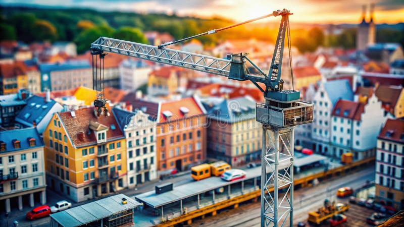 En bedövande miniatyr, silverfärgad cityledrisk, detaljerad tippskiftfotografi av en miniatyr av stadscen stock illustrationer
