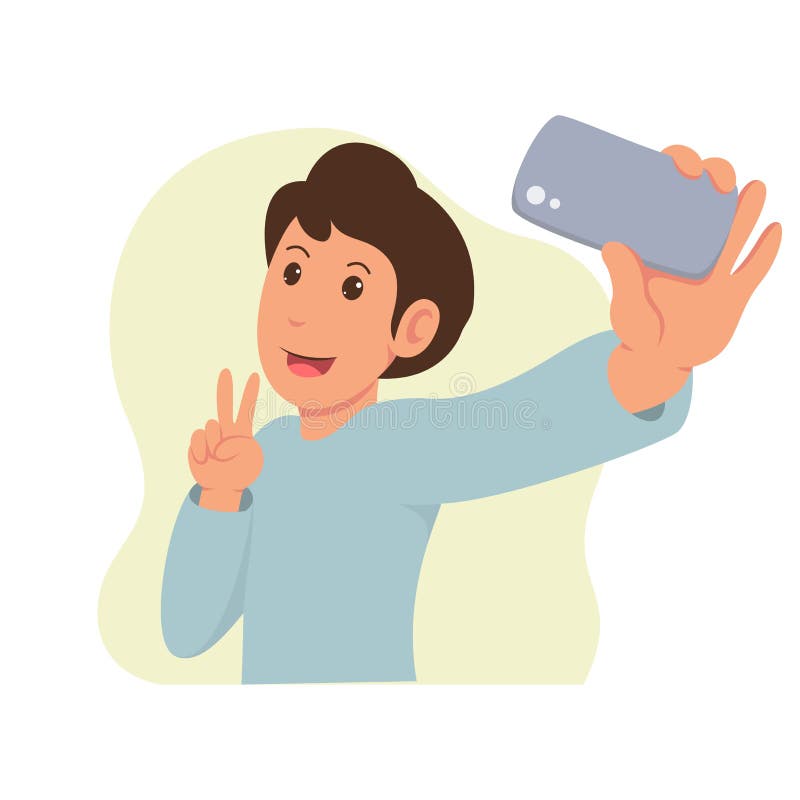 En bild av en man som tar en selfie med sin smartphone vektor illustrationer