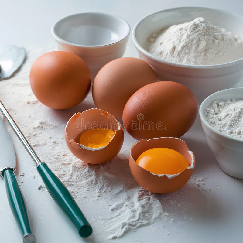 En bordsdator med bakande material som äggmjöl och verktyg vektor illustrationer