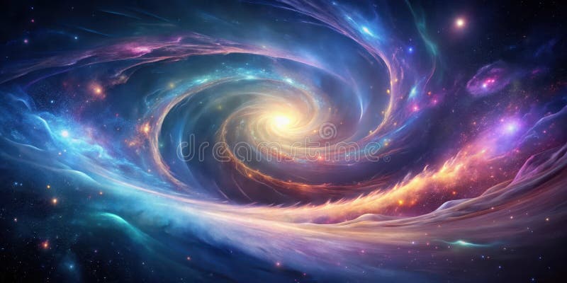 En celestitex swirling nebulae och kosmisk stoft i en kaleidoskopisk dans med ljus och färg. Generativ AI royaltyfri illustrationer