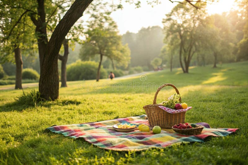 En charmig bildscen i en park med färskpackade packningar och svarta under träden vektor illustrationer