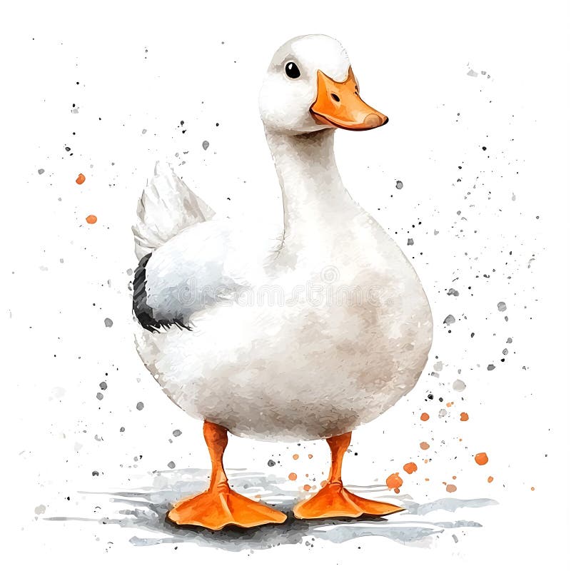 En charming White Duck in Watercolor Style Farm Animal Illustration vektor illustrationer