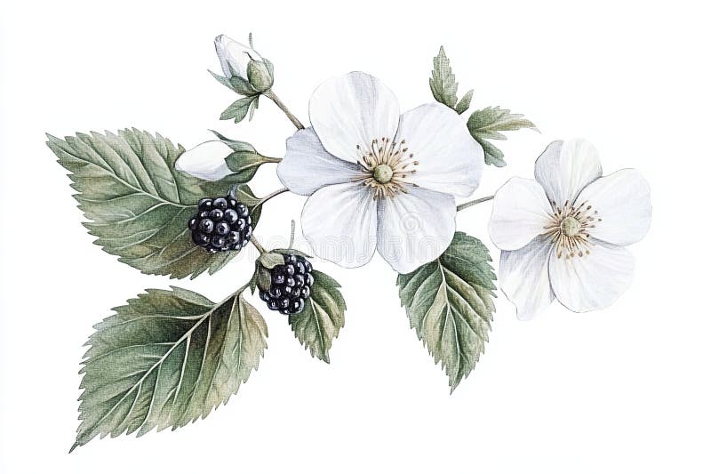 En delikat vattenfärgsfärg som avslöjar den ömtåliga smaken av vilda vita blommor Deras pristina petals målade med en royaltyfri illustrationer