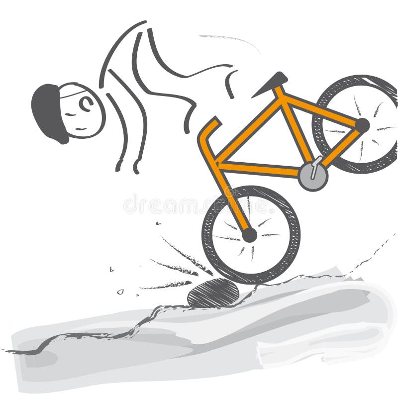 En descendant - le cycliste tombe le vélo illustration libre de droits En descendant - le cycliste tombe le vélo illustration libre de droits