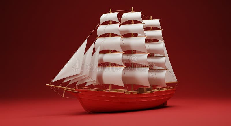 En detaljerad modell för ett traditionellt segelfartyg med helt oblandade vita seglar och en vektor illustrationer