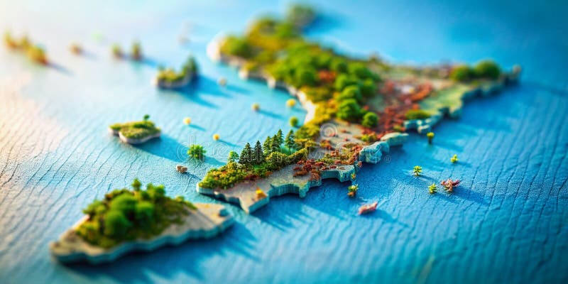 En detaljerad TiltShift Infogragrafisk karta över Miniature New Zealand Exploring the Island Nations Geography with Stunning royaltyfri illustrationer