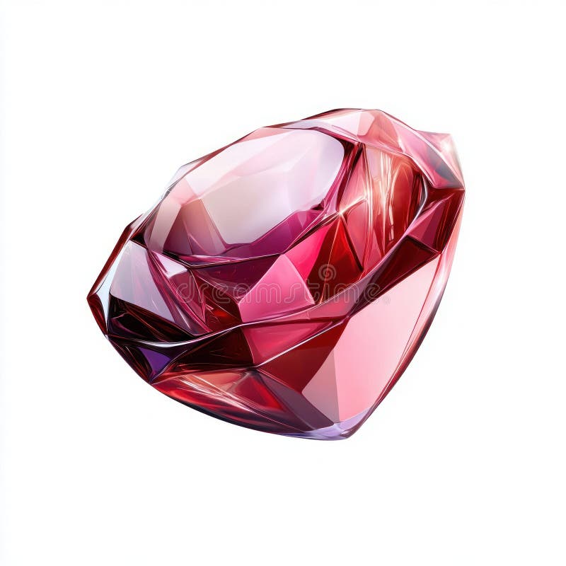 En digitalt återgiven ruby-gemstone skiner med intensivt rött och rosa nyanser på vit bakgrund. fotografering för bildbyråer
