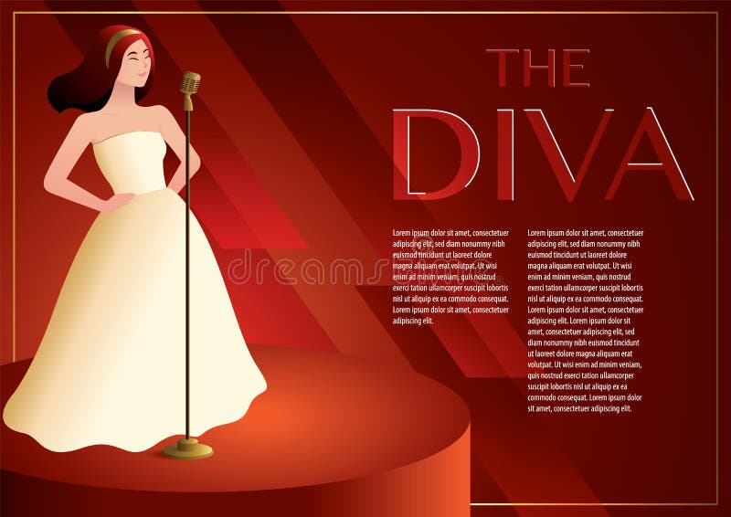En diva sjunger på den glamorösa etappen med tappningmikrofonen stock illustrationer En diva sjunger på den glamorösa etappen med tappningmikrofonen stock illustrationer