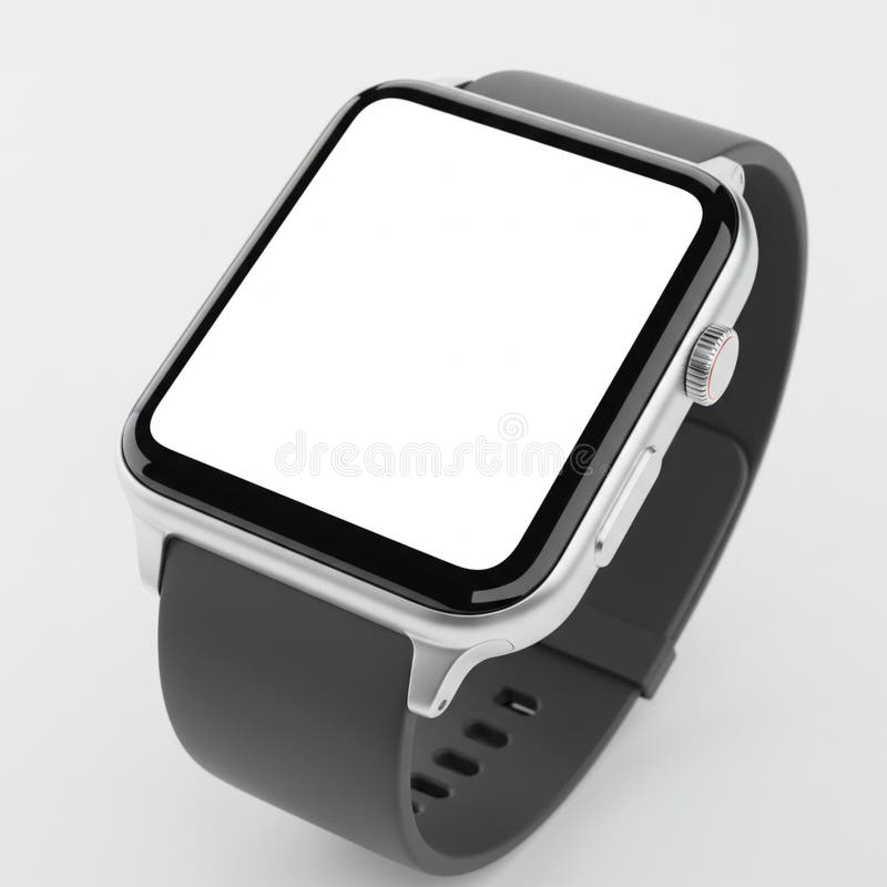 En elegant digital smartch med en silvermetallväska och ett svart band. stock illustrationer