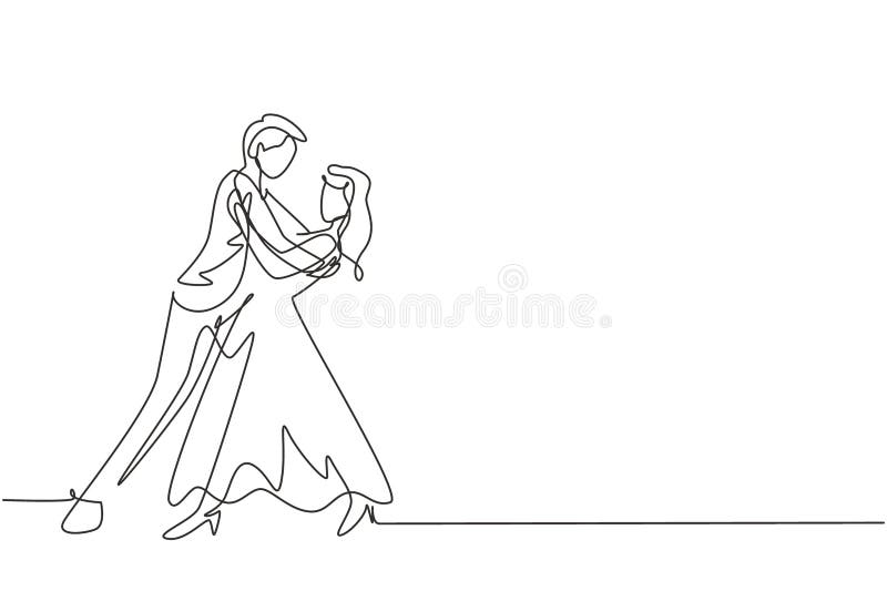 En enda dragande man och kvinna romantisk dansare dansdansdansdansdansdansdansdansdansdansdansdans på danstävling royaltyfri illustrationer
