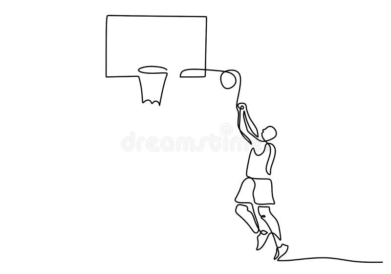 En enda linje av en enda man leker inomhusbasket isolerad på vit bakgrund royaltyfri illustrationer