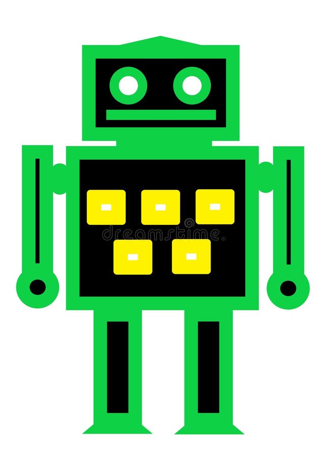 En enkel ikonform för en klassisk svart, grön, svart robotvit bakgrund stock illustrationer