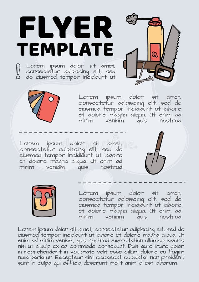 En enkel, redigerbar mall för annonsering av varor och tjänster för byggreparationsdesign. fluglarens vektorlayout stock illustrationer