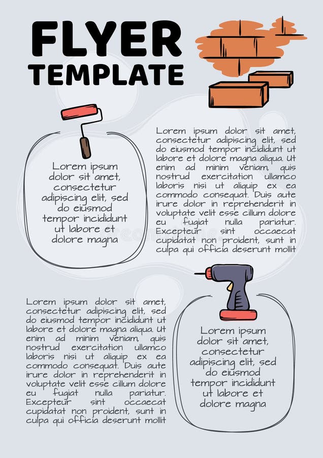 En enkel vektormall för reklam för varor och tjänster för byggnation och reparation. layout för flygblad stock illustrationer
