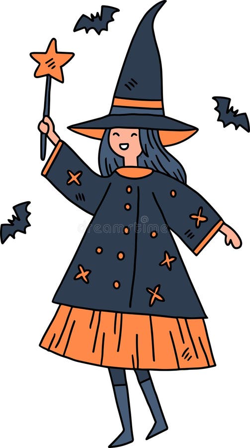En flicka i en häxkostumma stock illustrationer