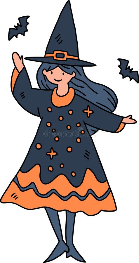 En flicka i en häxkostumma royaltyfri illustrationer