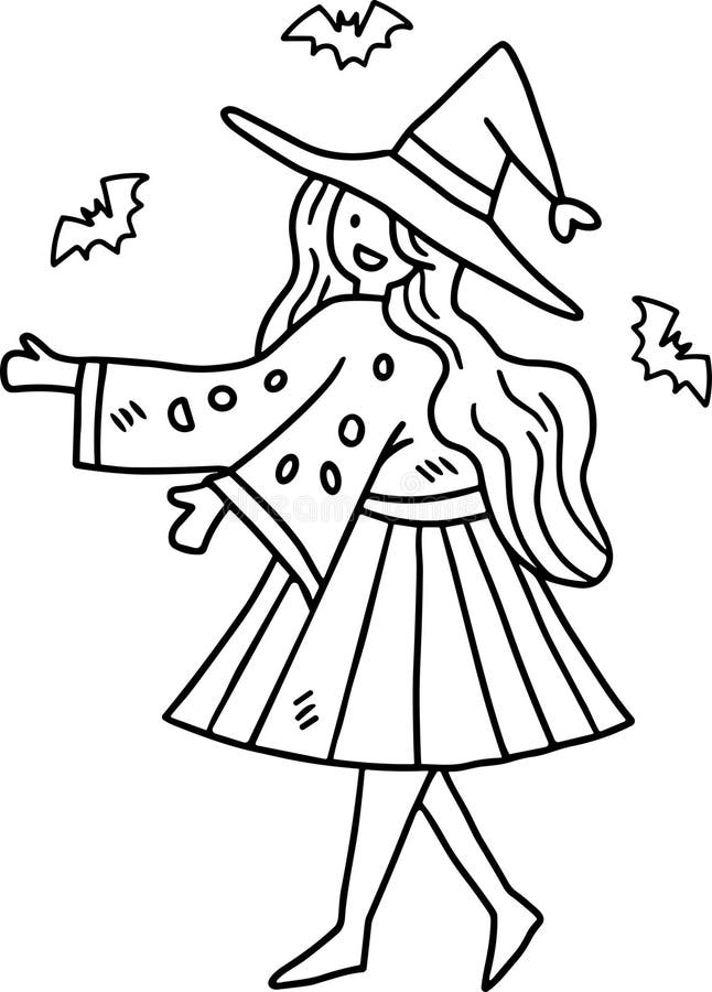 En flicka i en häxkostumma vektor illustrationer